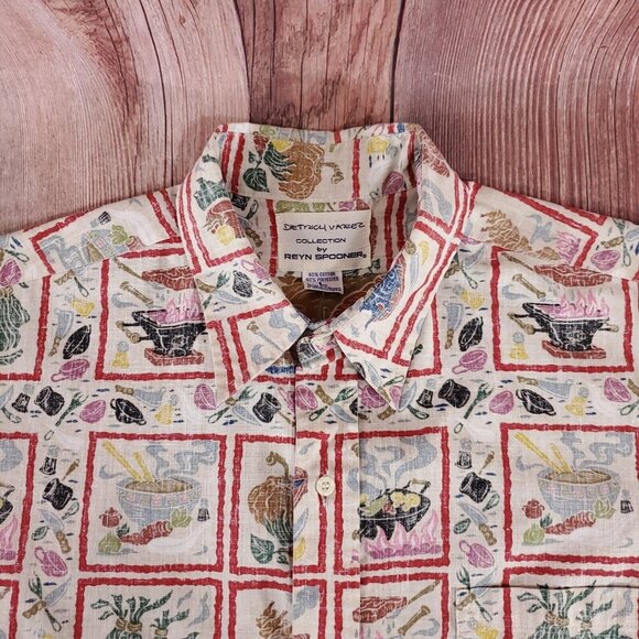 Reyn Spooner Dietrich Varez Size L Food Cooking Hibachi Grilling Hawaiian Shirt - Picture 5 of 12